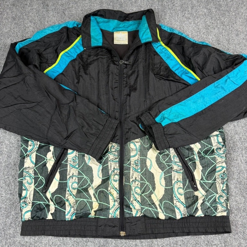 Adidas Track Jacket Large Black Vtg 90s Trefoil Windbreaker Manchester United